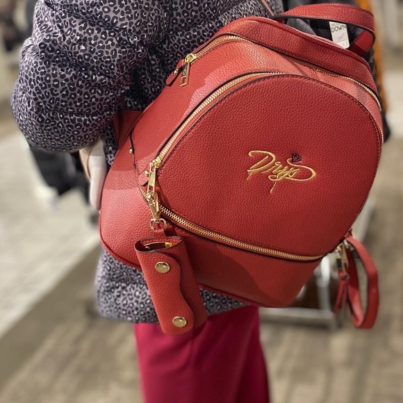 Genuine-leather Red Backpack/Purse